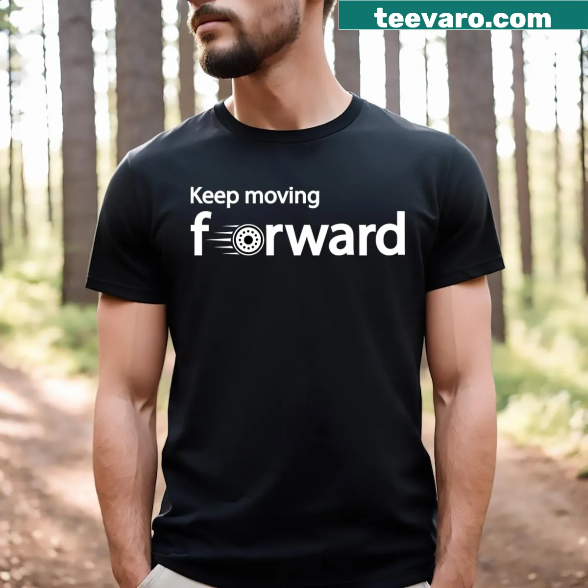 Inspirational graphic with Keep Moving Forward text — on a men's t-shirt