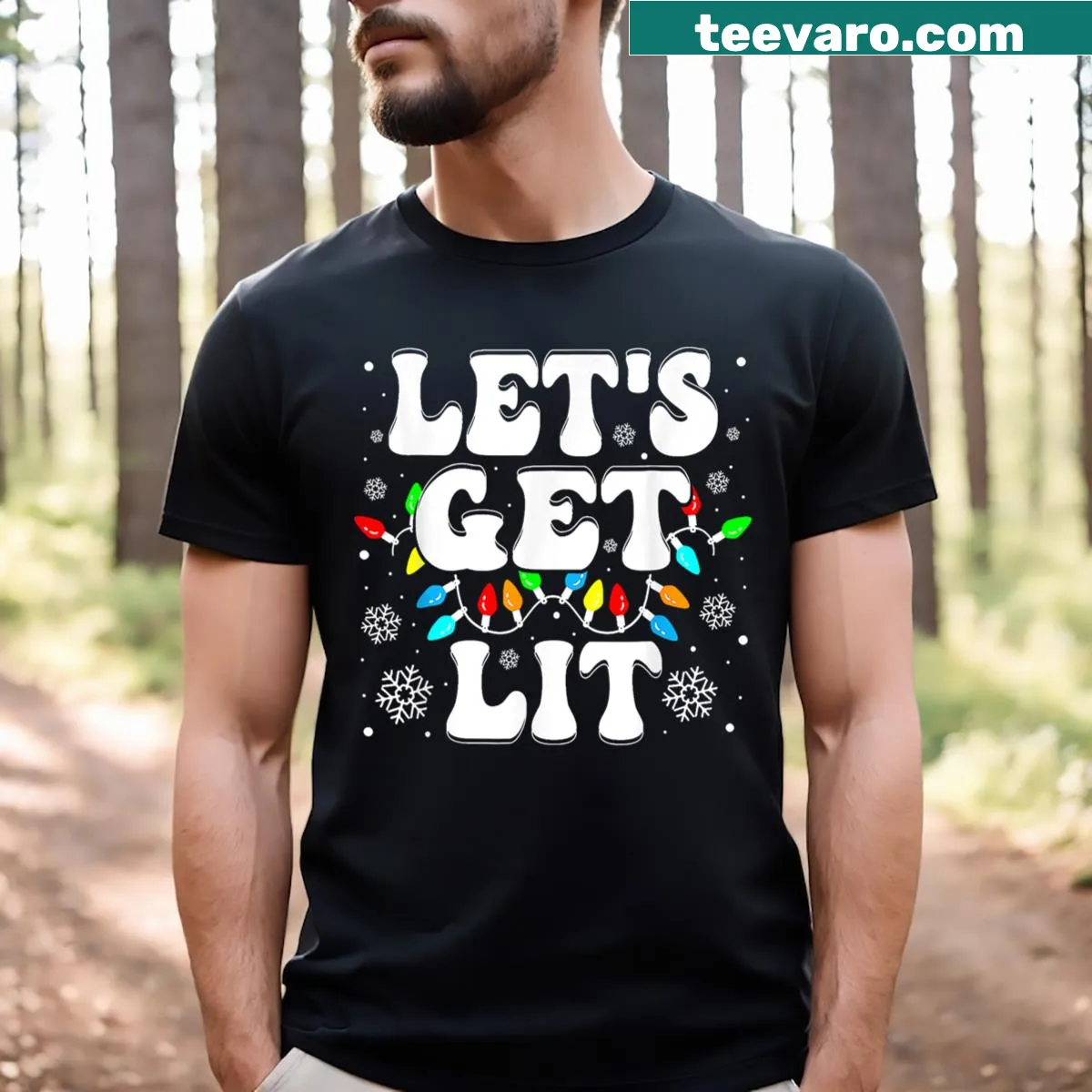 Funny Christmas lights graphic T-shirt — on a men's t-shirt