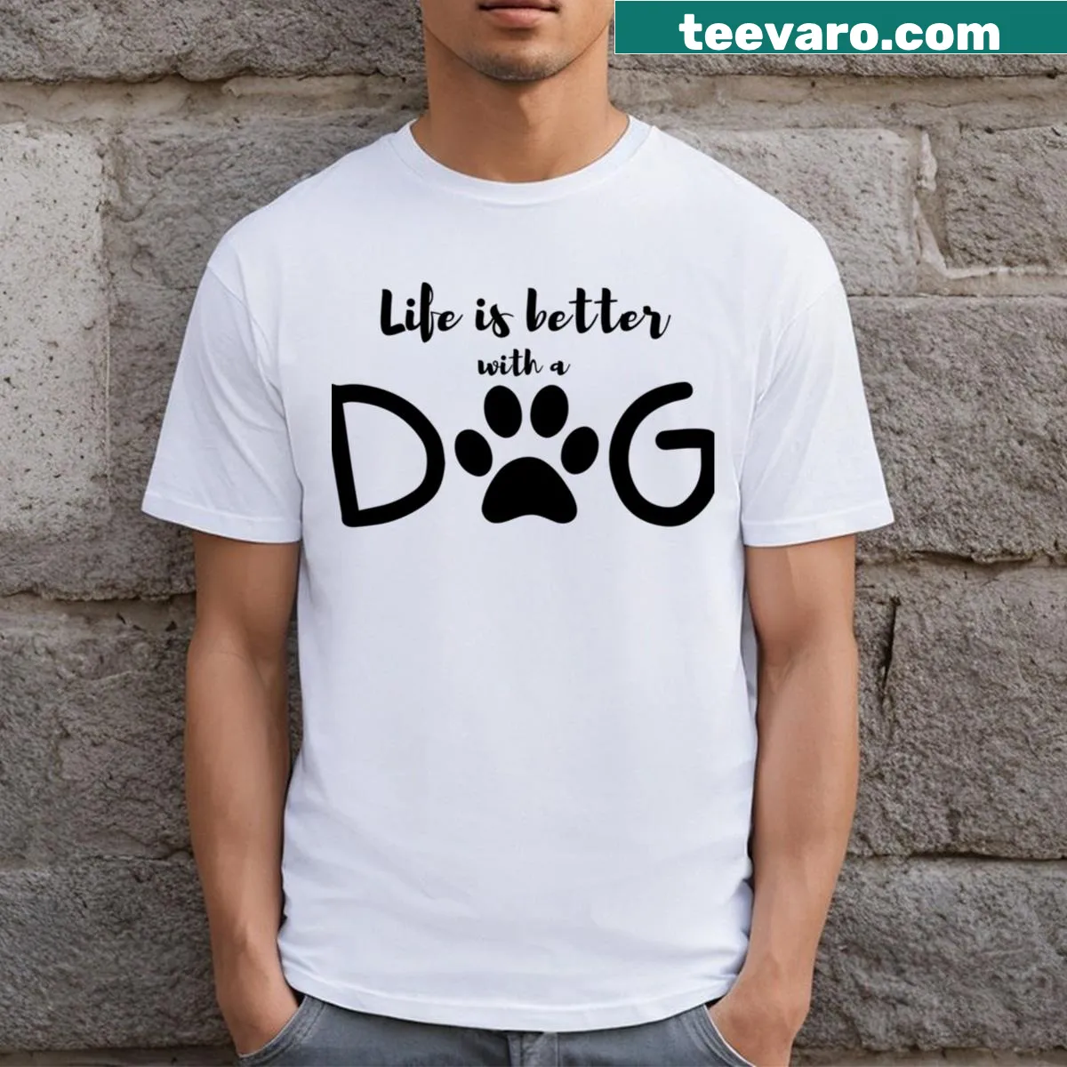 Cute illustration emphasizing the bond between humans and dogs — on a men's t-shirt