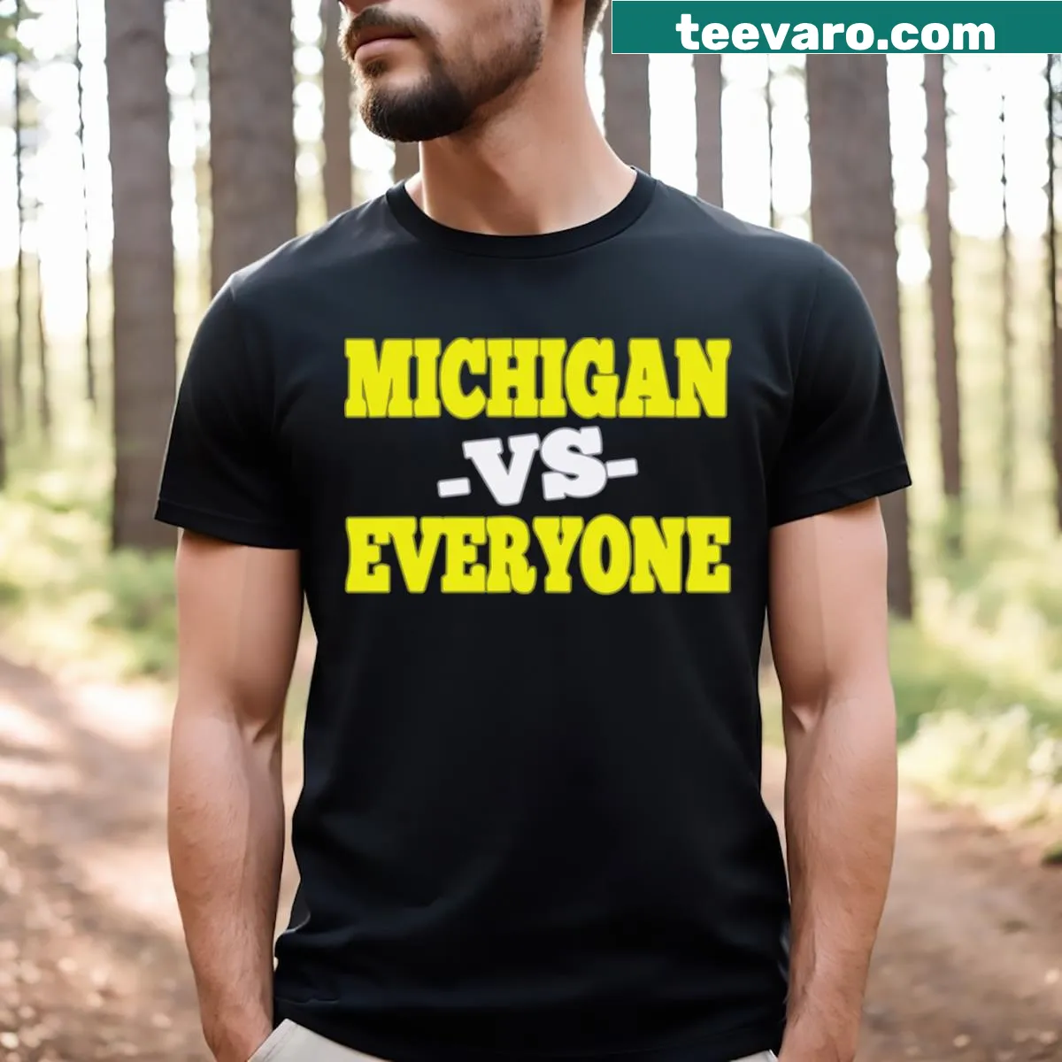 Michigan Vs Everybody T-shirt with bold text — on a men's t-shirt