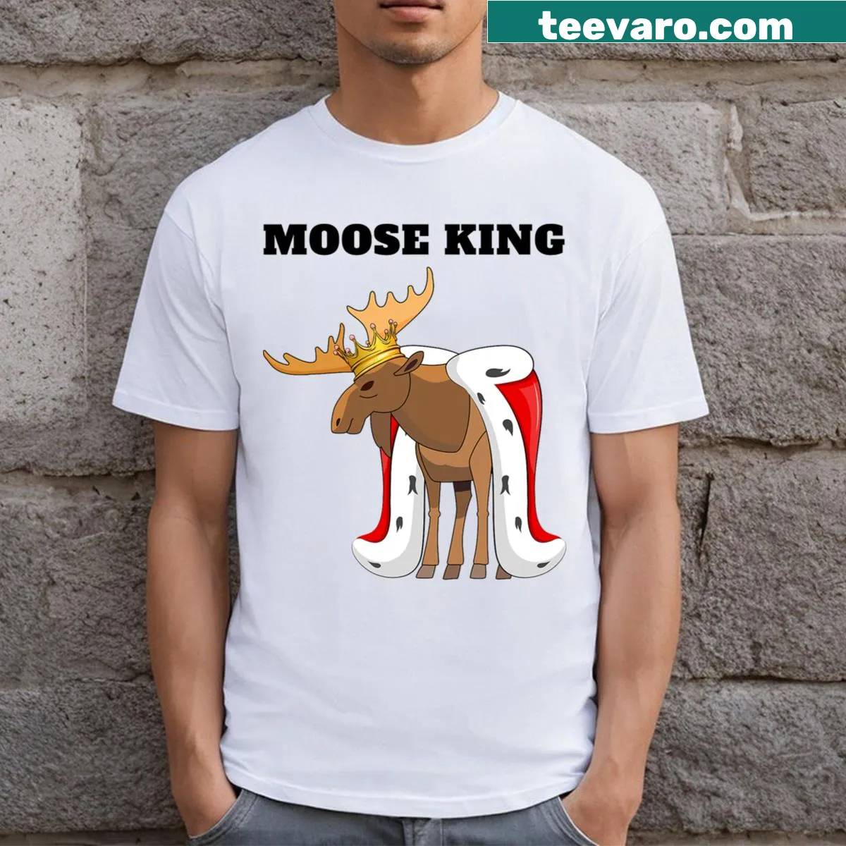 Boys T-shirt featuring an illustration of a moose with 'Moose King' text — on a men's t-shirt