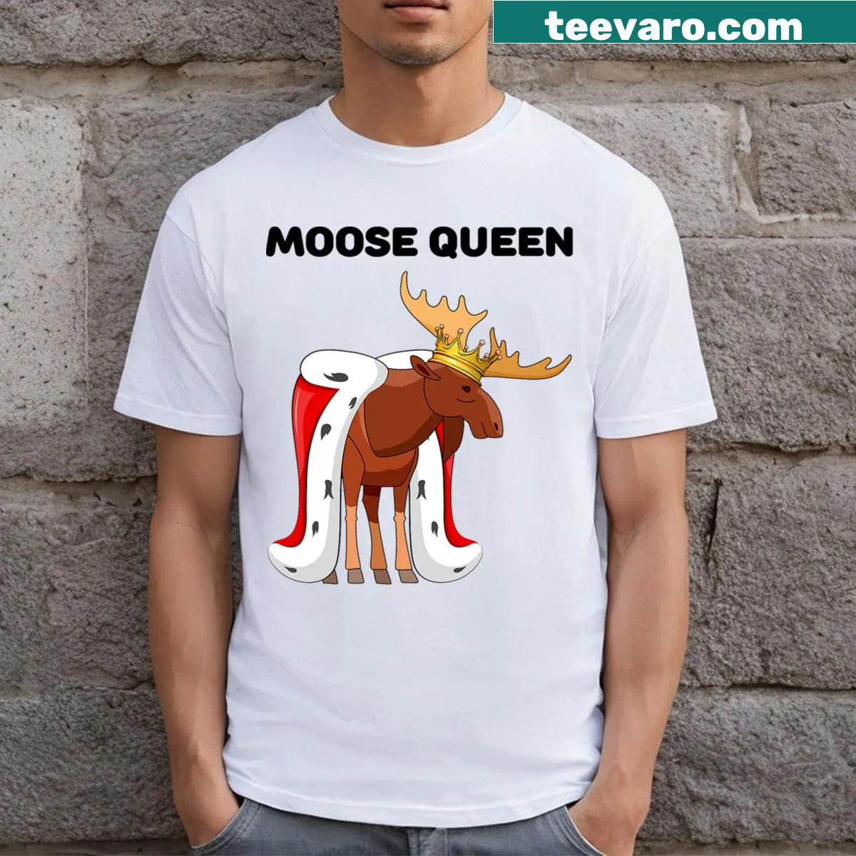 Girls T-shirt featuring a moose illustration with 'Moose Queen' text — on a men's t-shirt