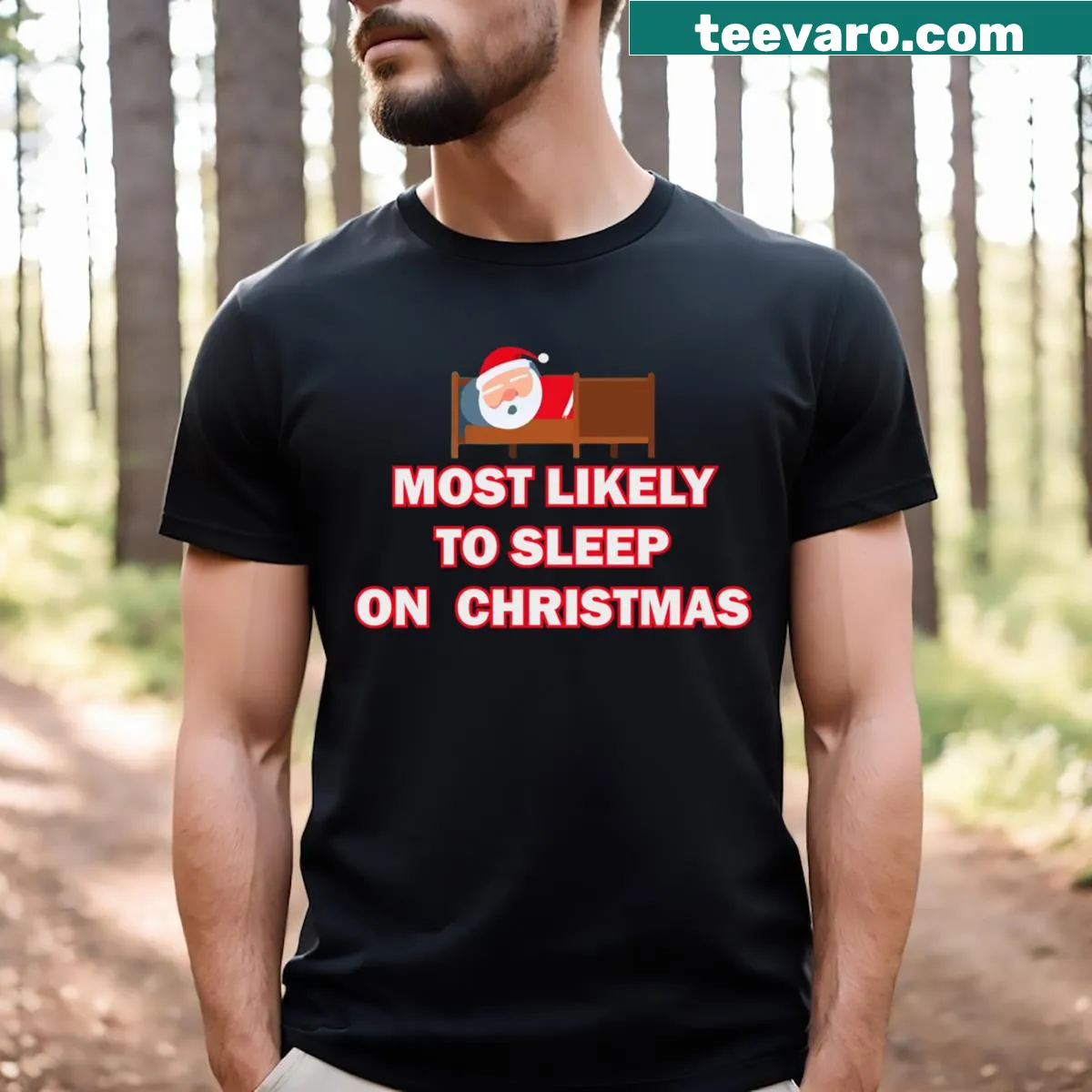 Funny Christmas t-shirt highlighting love for sleeping on Christmas — on a men's t-shirt