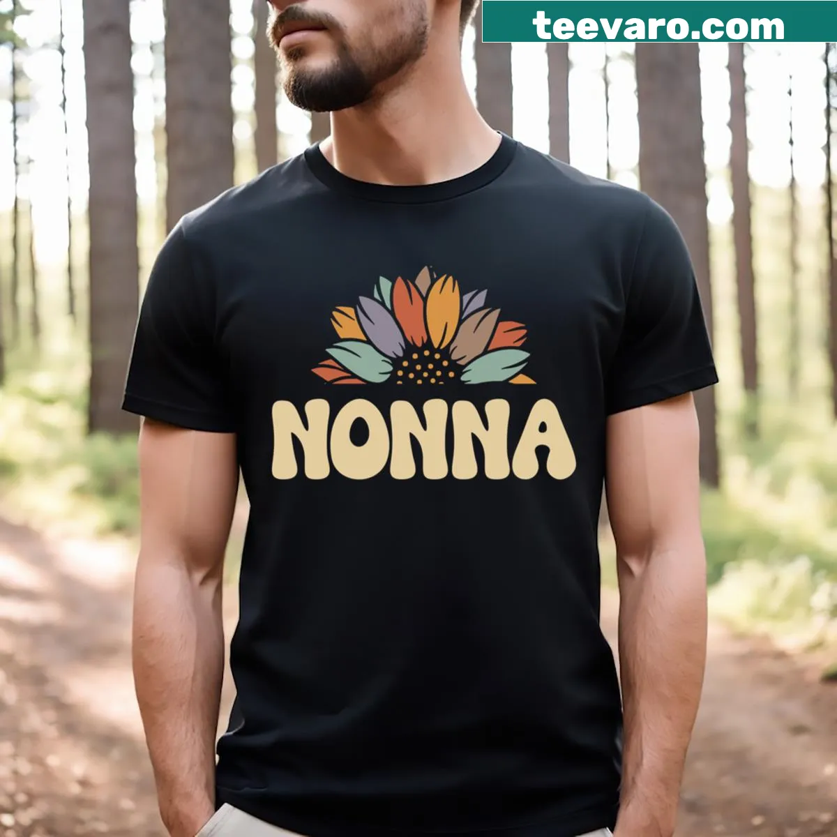 Fitted t-shirt with sunflower and 'Nonna' text for grandmas — on a men's t-shirt