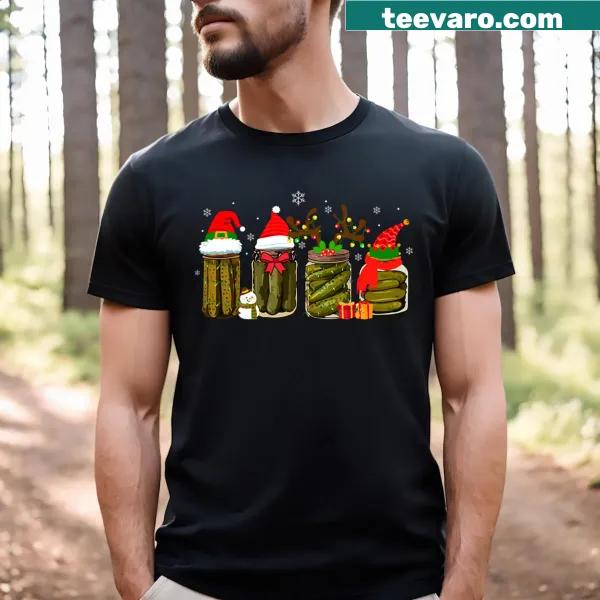 Funny Christmas T-shirt with pickle graphics for men