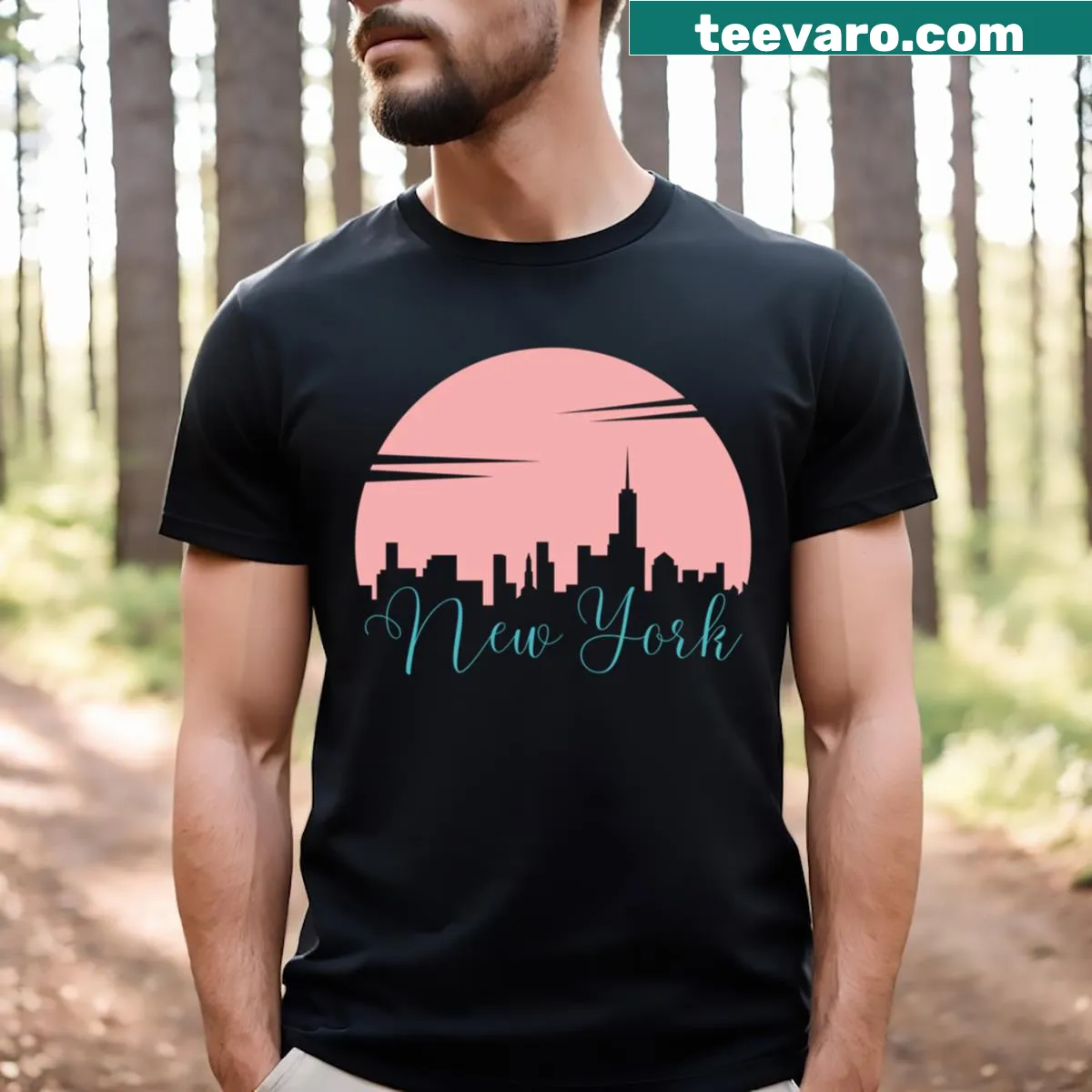 New York themed t-shirt with charming city illustrations — on a men's t-shirt