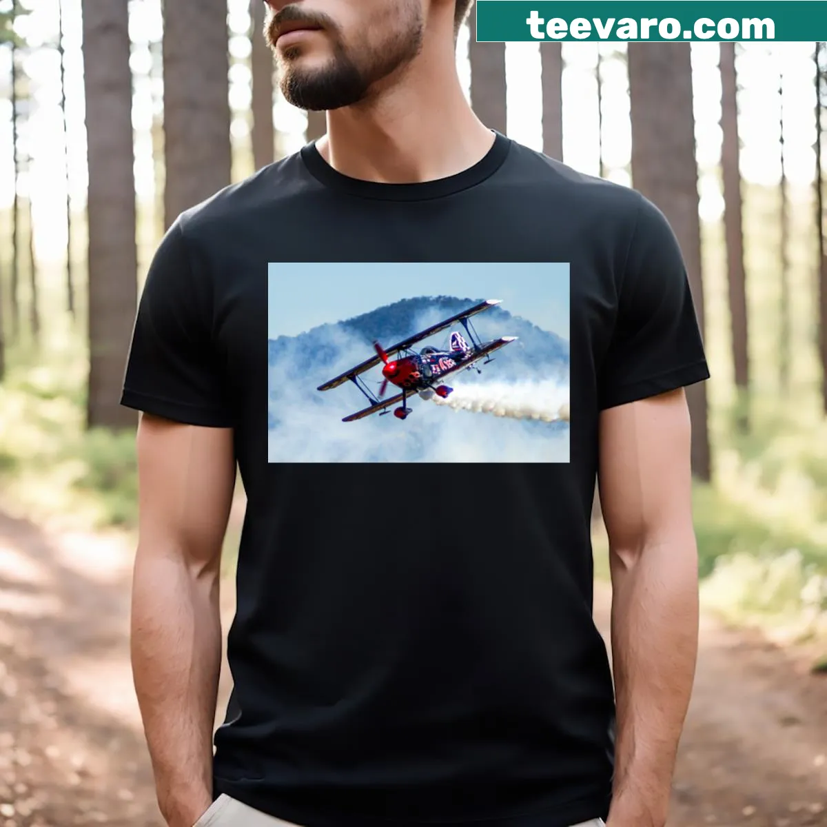 T-shirt featuring design inspired by the Pitts S2s N540s aircraft. — on a men's t-shirt