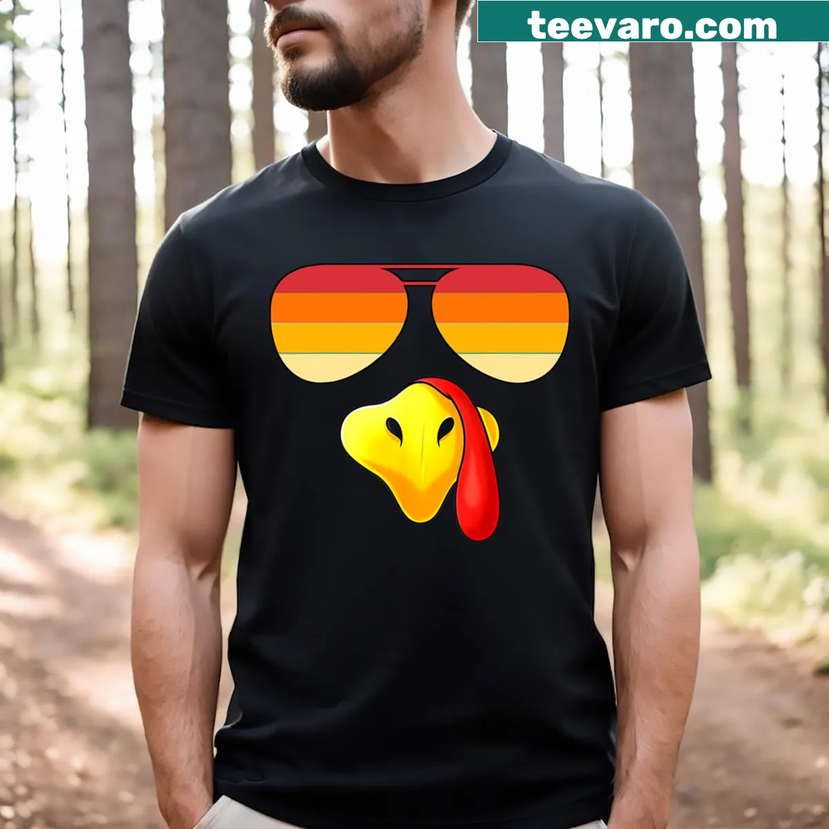 Thanksgiving T-shirt for girls with a turkey in leopard print glasses — on a men's t-shirt