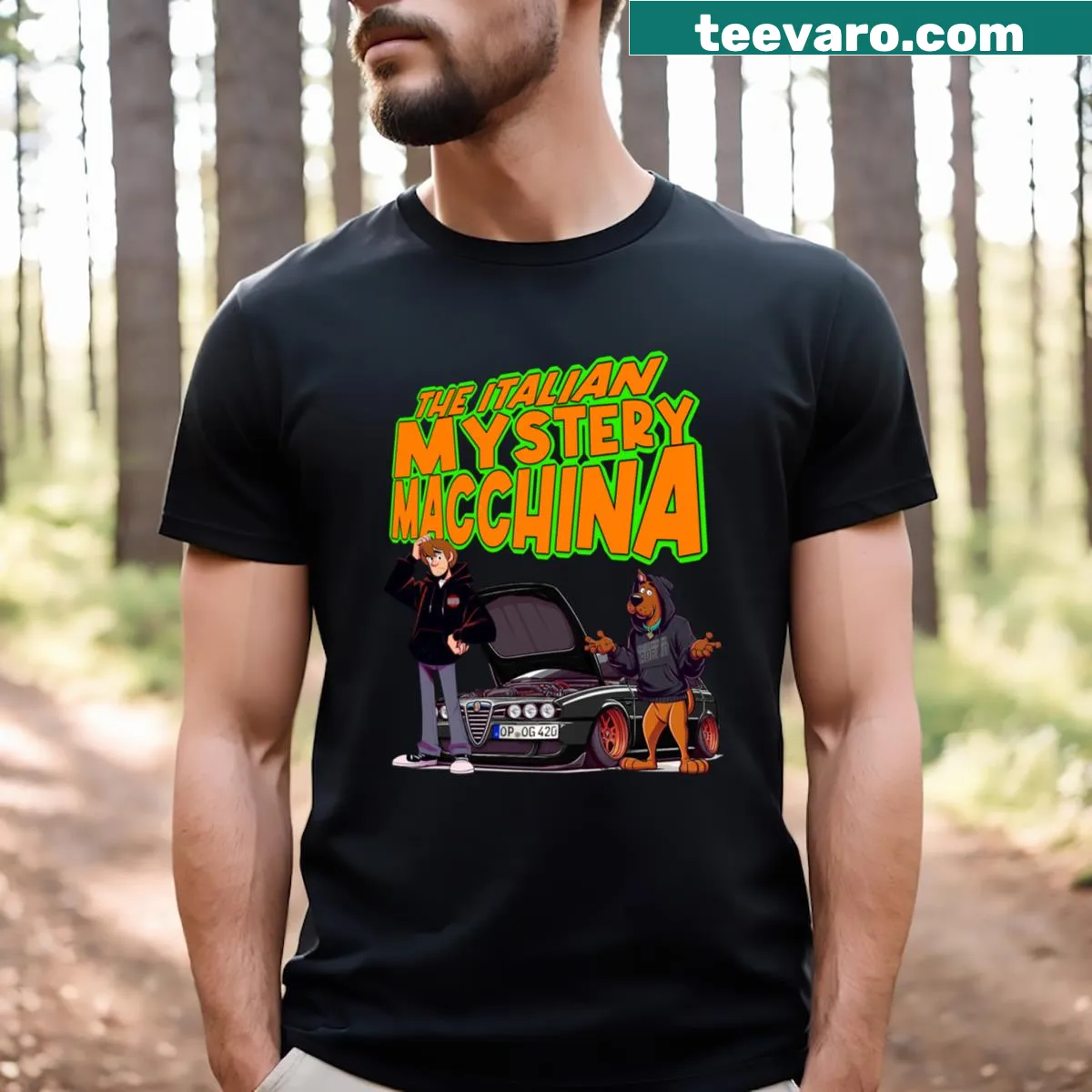 Minimalist design featuring Italian car emblem on T-shirt — on a men's t-shirt