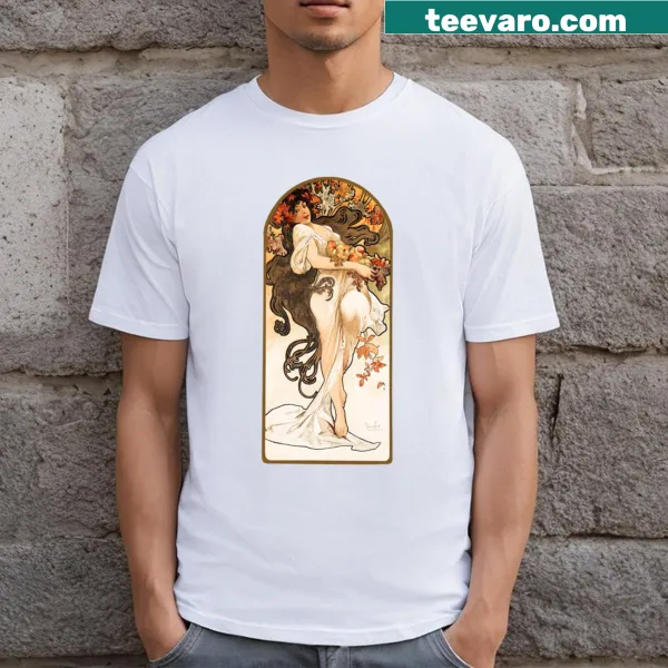Vintage girl print t-shirt inspired by Alphonse Mucha's artwork
