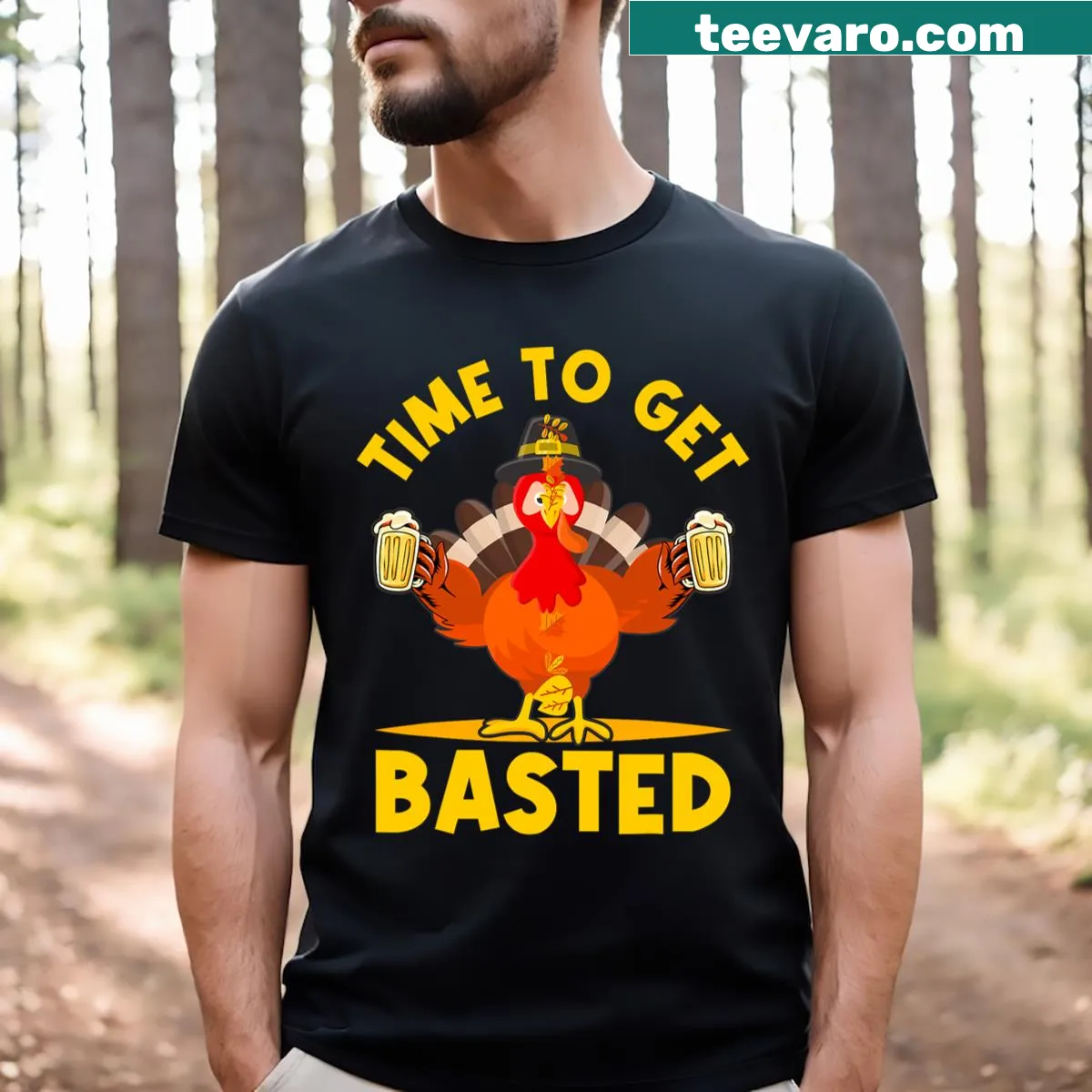 Funny Thanksgiving T-shirt with turkey basting phrase — on a men's t-shirt