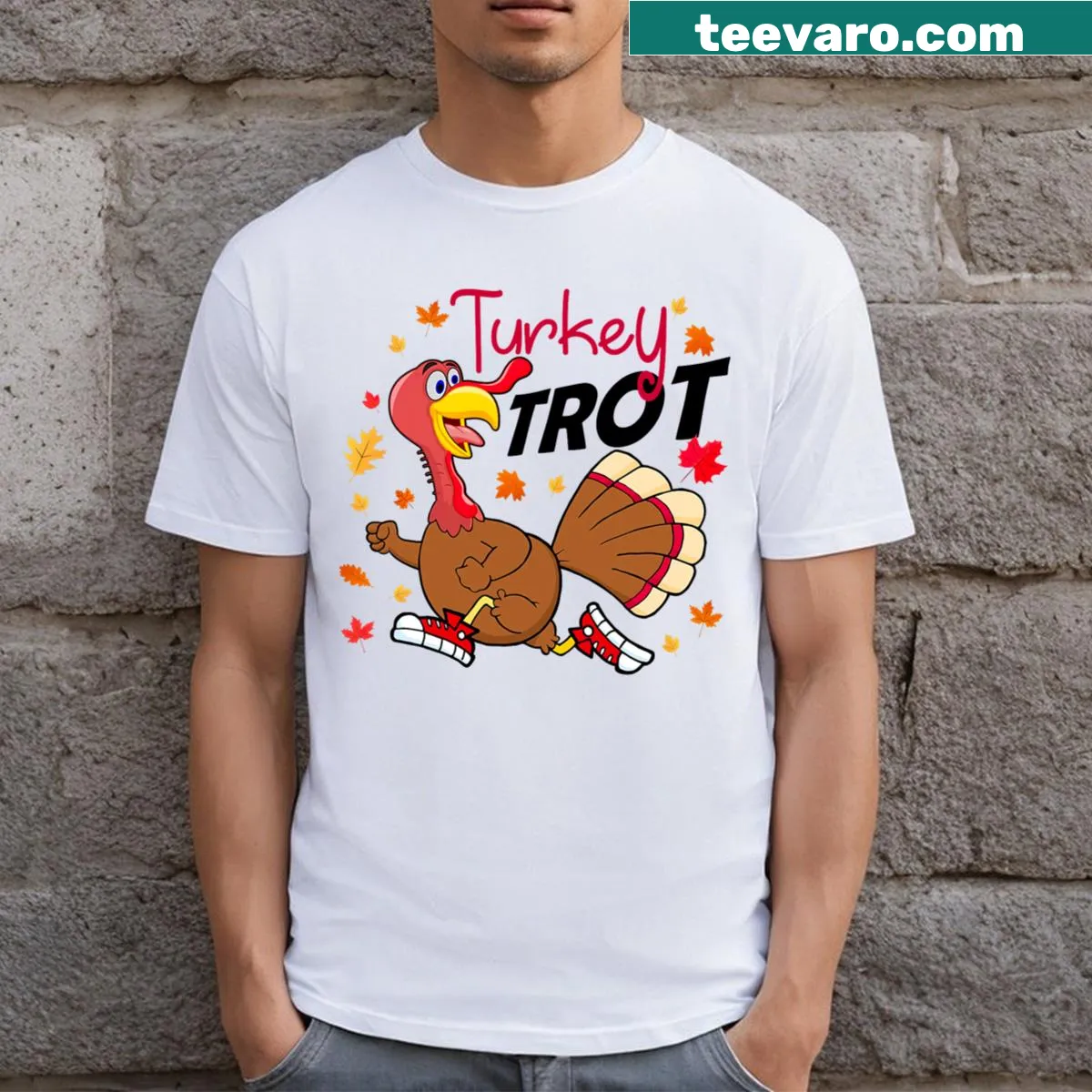 Funny running turkey for Thanksgiving T-shirt — on a men's t-shirt