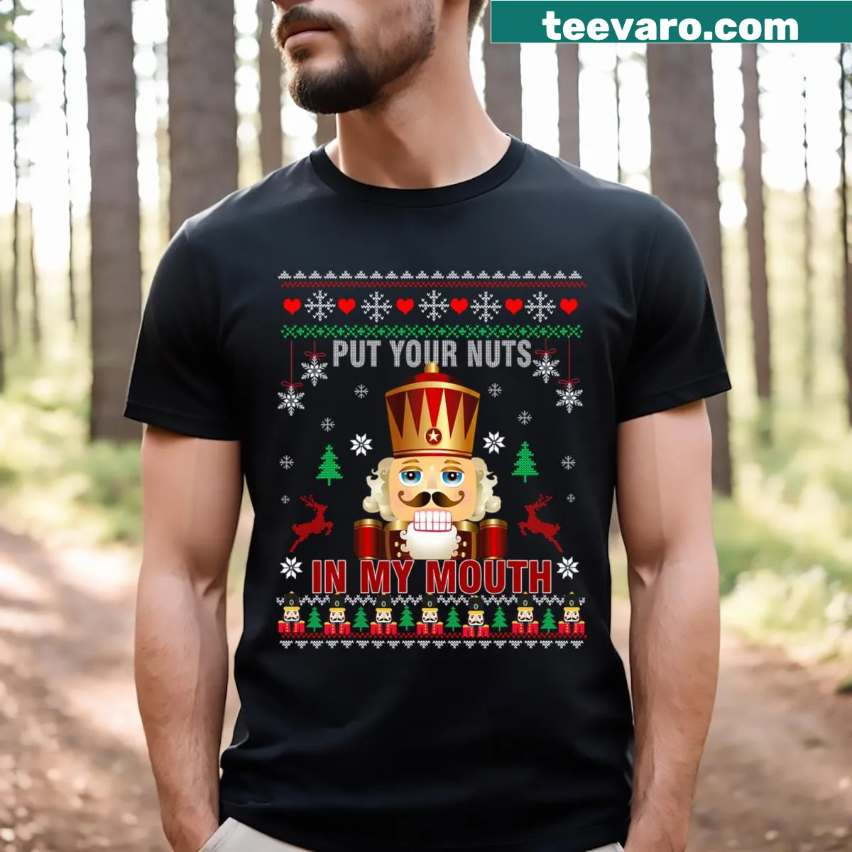 Humorous nutcracker graphic for Christmas T-shirt — on a men's t-shirt