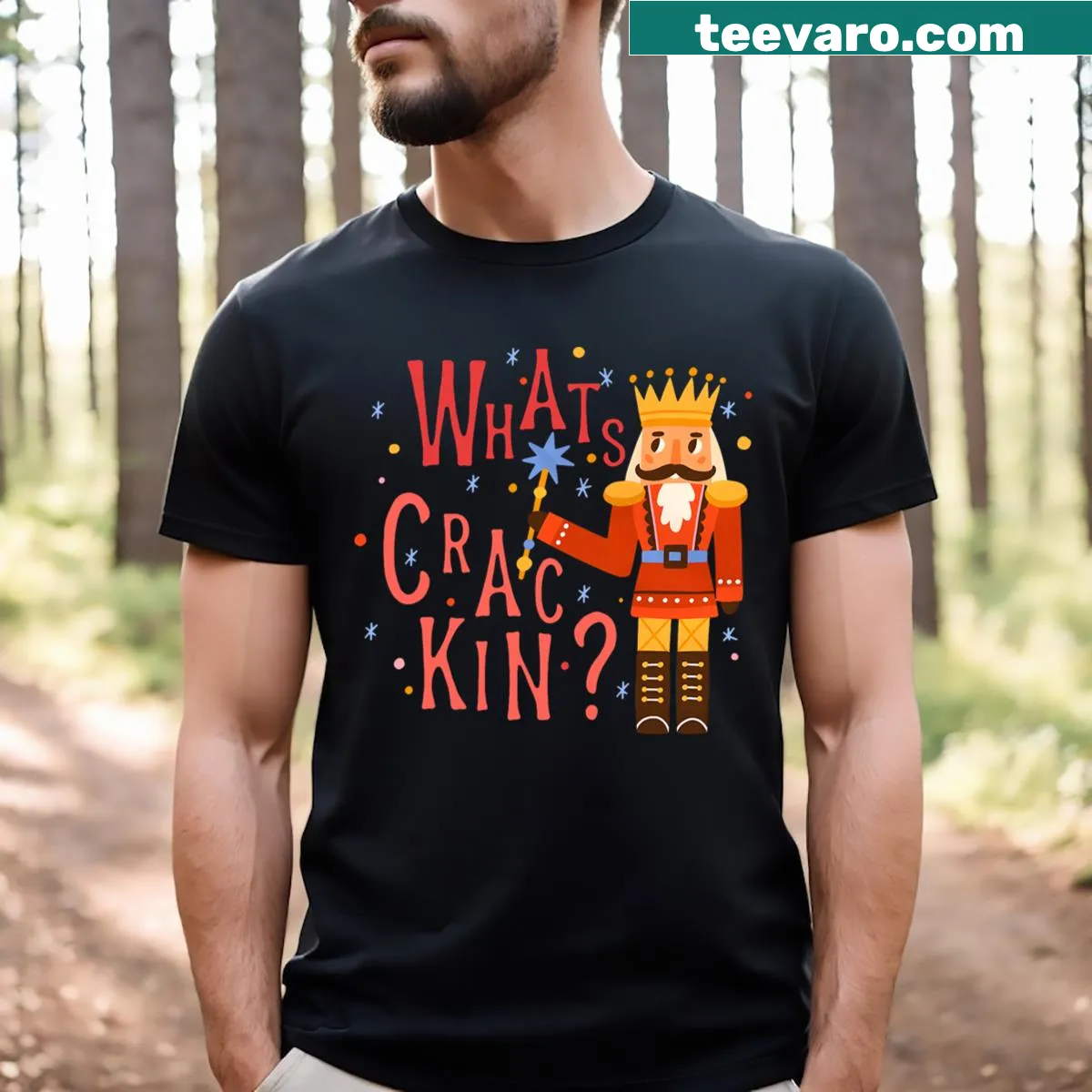 Funny Christmas Nutcracker design T-shirt with humorous text — on a men's t-shirt