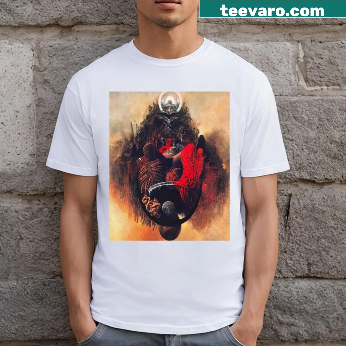 Surrealism art-inspired graphic T-shirt for art lovers — on a men's t-shirt