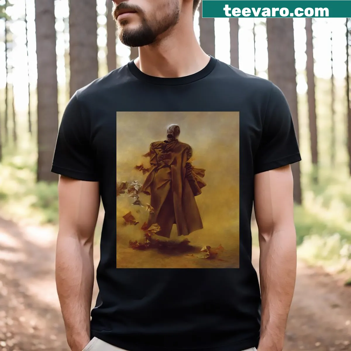 Artistic T-shirt featuring Zdzislaw Beksinski's style — on a men's t-shirt