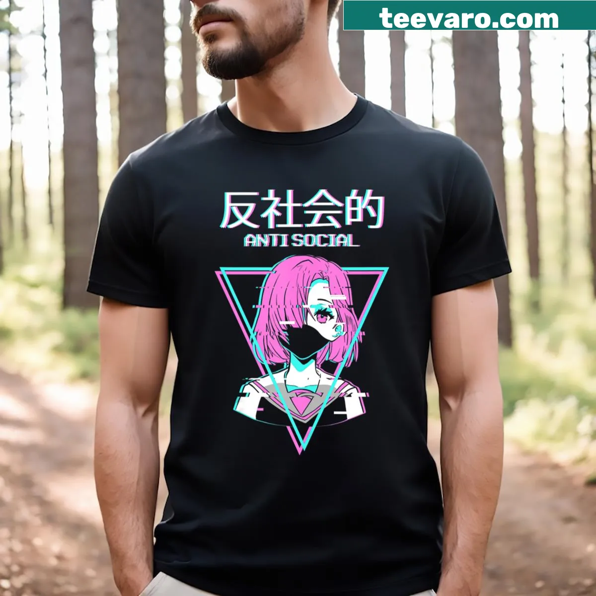 Anime girl graphic in vaporwave style on a trendy T-shirt — on a men's t-shirt