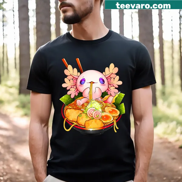 Kawaii axolotl ramen t-shirt with cute anime elements