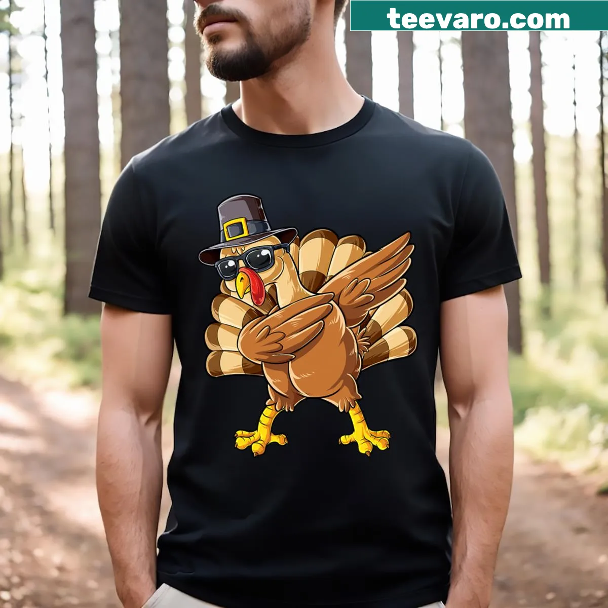 Funny dabbing turkey design t-shirt for kids on Thanksgiving — on a men's t-shirt