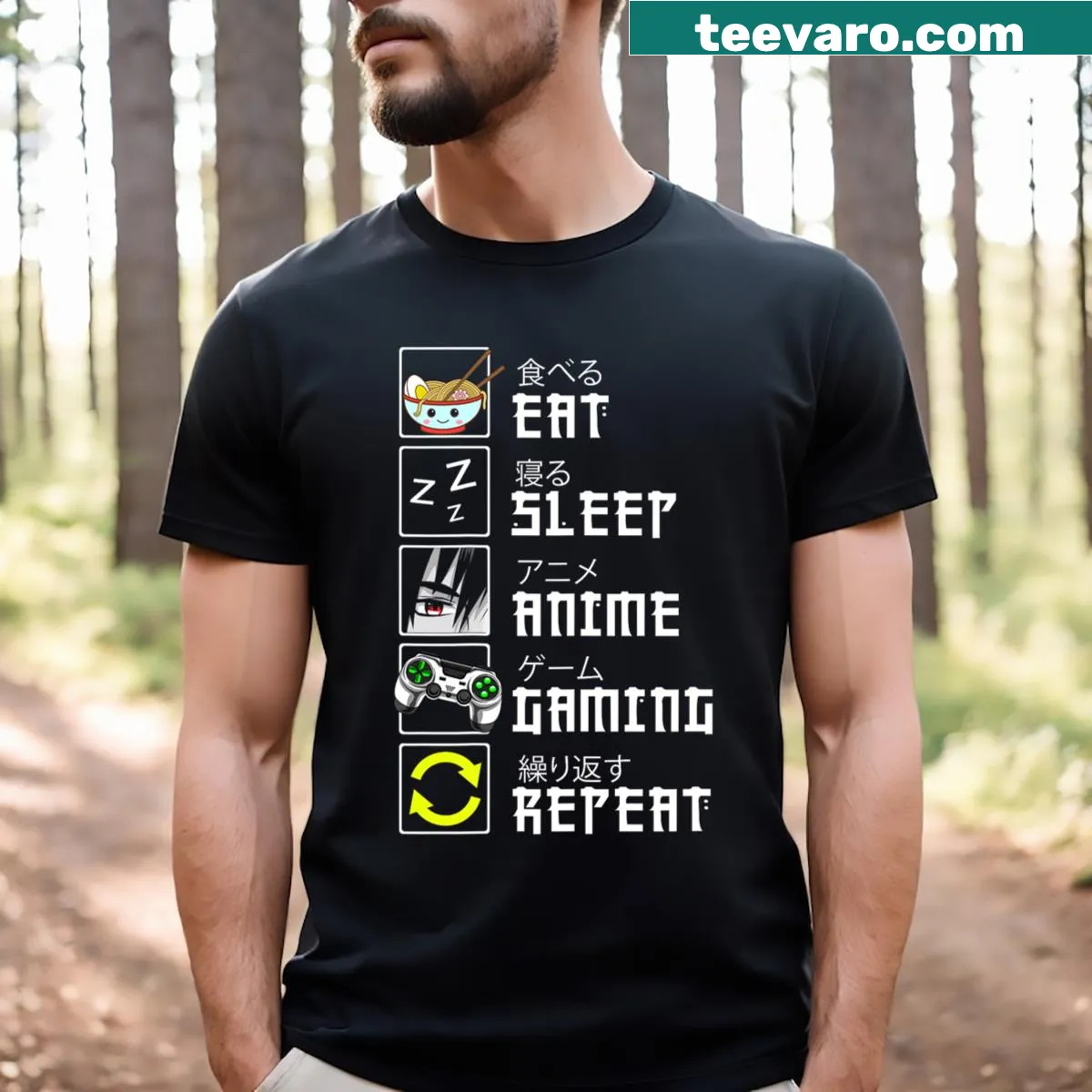 Kawaii anime gaming lifestyle t-shirt — on a men's t-shirt