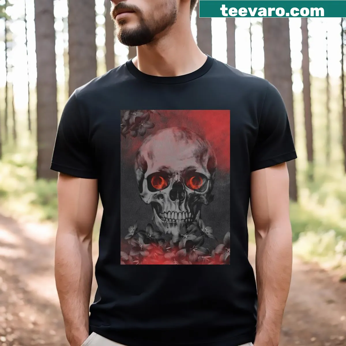 Bold gothic skull graphic t-shirt — on a men's t-shirt