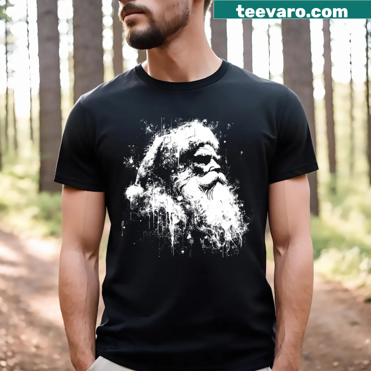Distressed Santa graphic on a grunge-style t-shirt — on a men's t-shirt