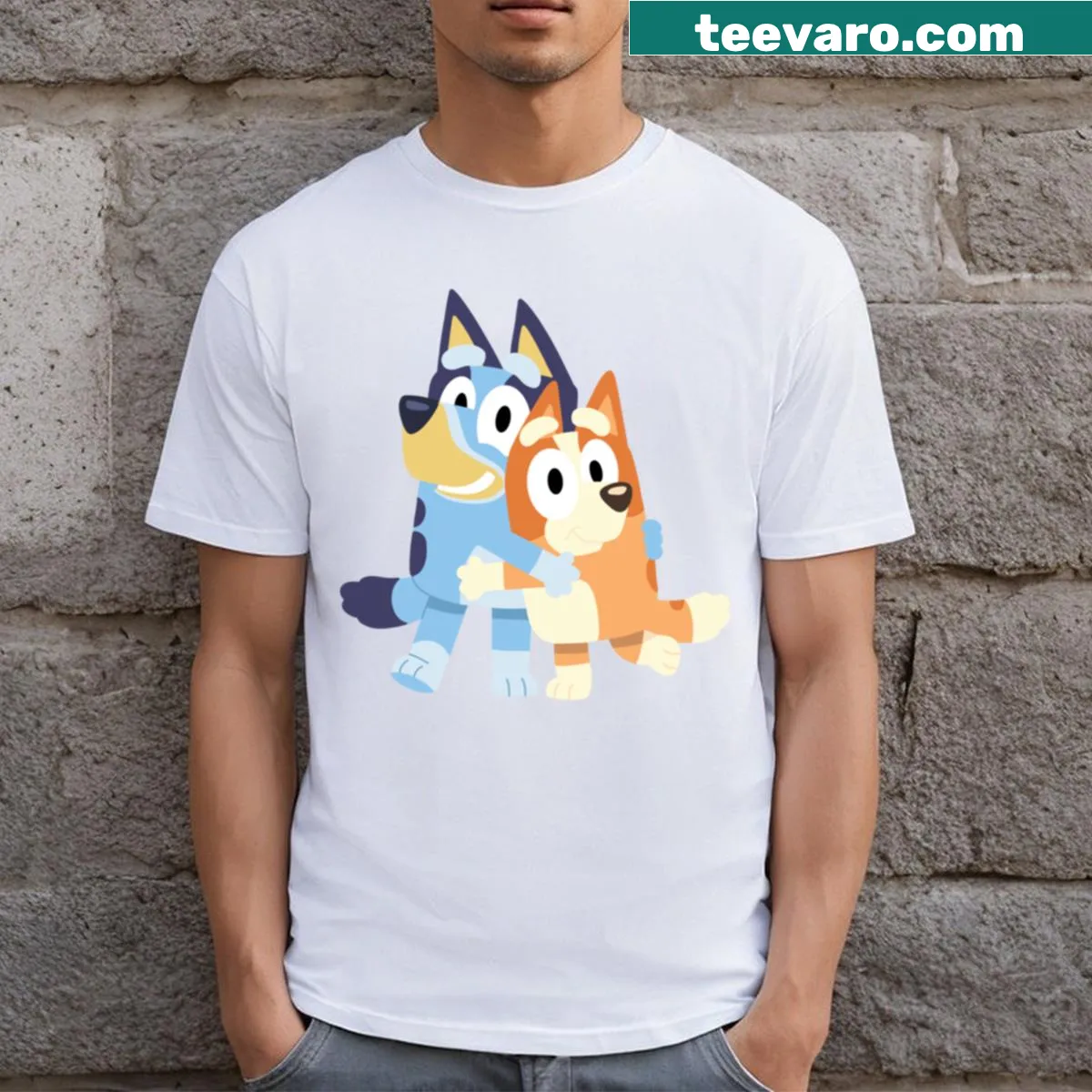 Heeler Sisters T-shirt with a heartwarming phrase celebrating siblings and dogs — on a men's t-shirt