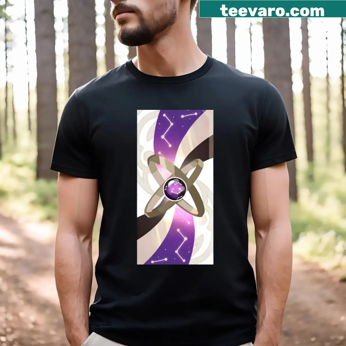 Illustrated T-shirt featuring Fu Xuan from Honkai Star Rail — on a men's t-shirt