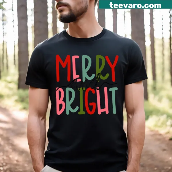 Cute Christmas T-shirt for kids with 'Merry And Bright' text