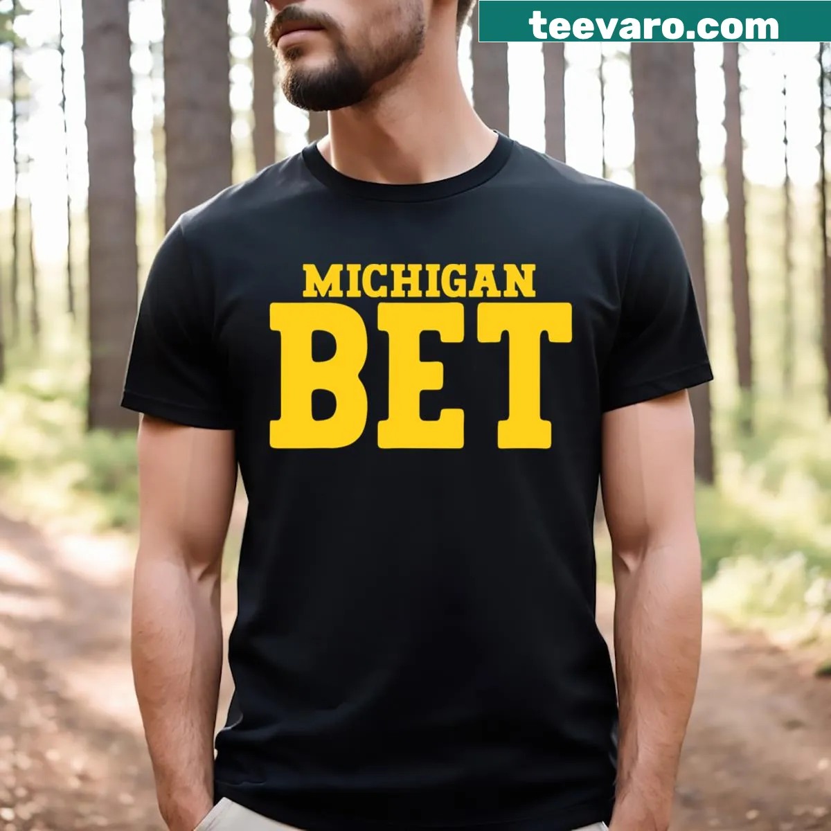 Simple graphic design for a Michigan Bet t-shirt — on a men's t-shirt