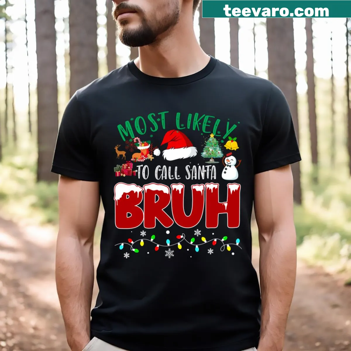 Funny holiday-themed matching family t-shirts with Santa design — on a men's t-shirt