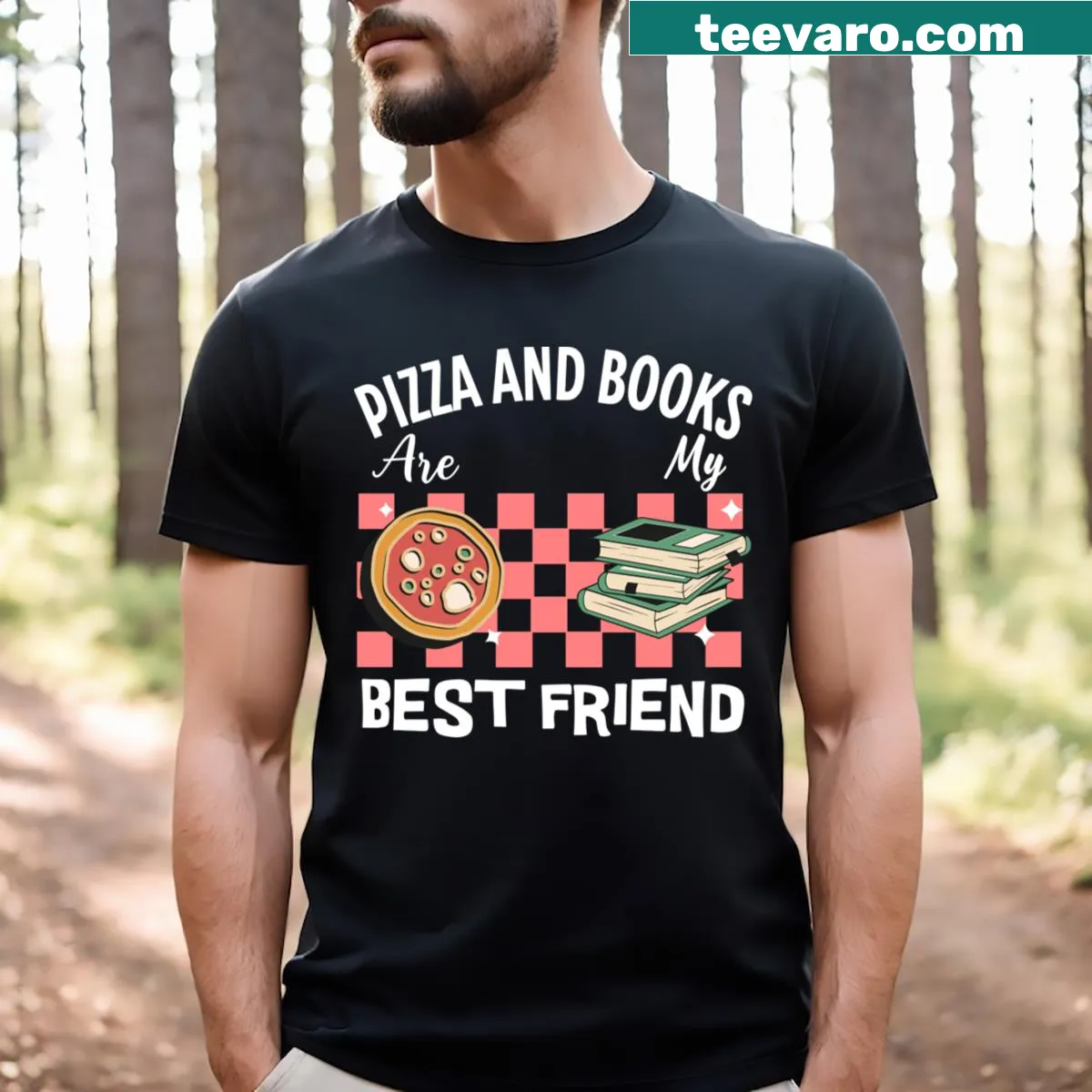 Vintage T-shirt with the phrase 'Pizza And Books Are My Best Friend' — on a men's t-shirt