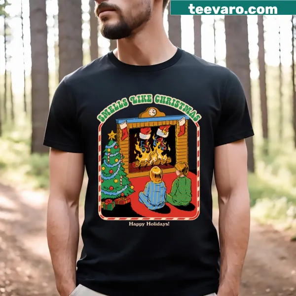 Typography design t-shirt with 'Smells Like Christmas' text