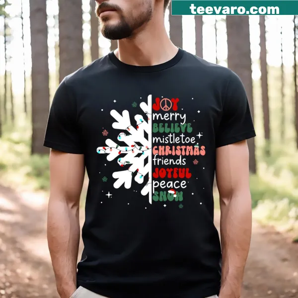 Merry Christmas graphic with snowflakes on T-shirt