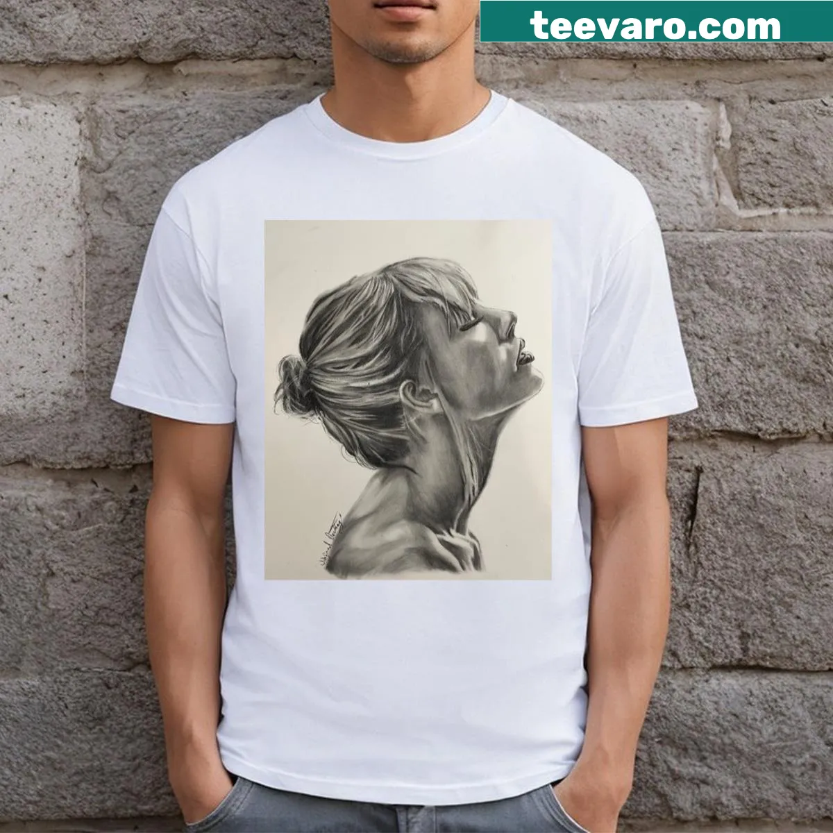 T-shirt featuring a stylish female singer illustration for music fans — on a men's t-shirt