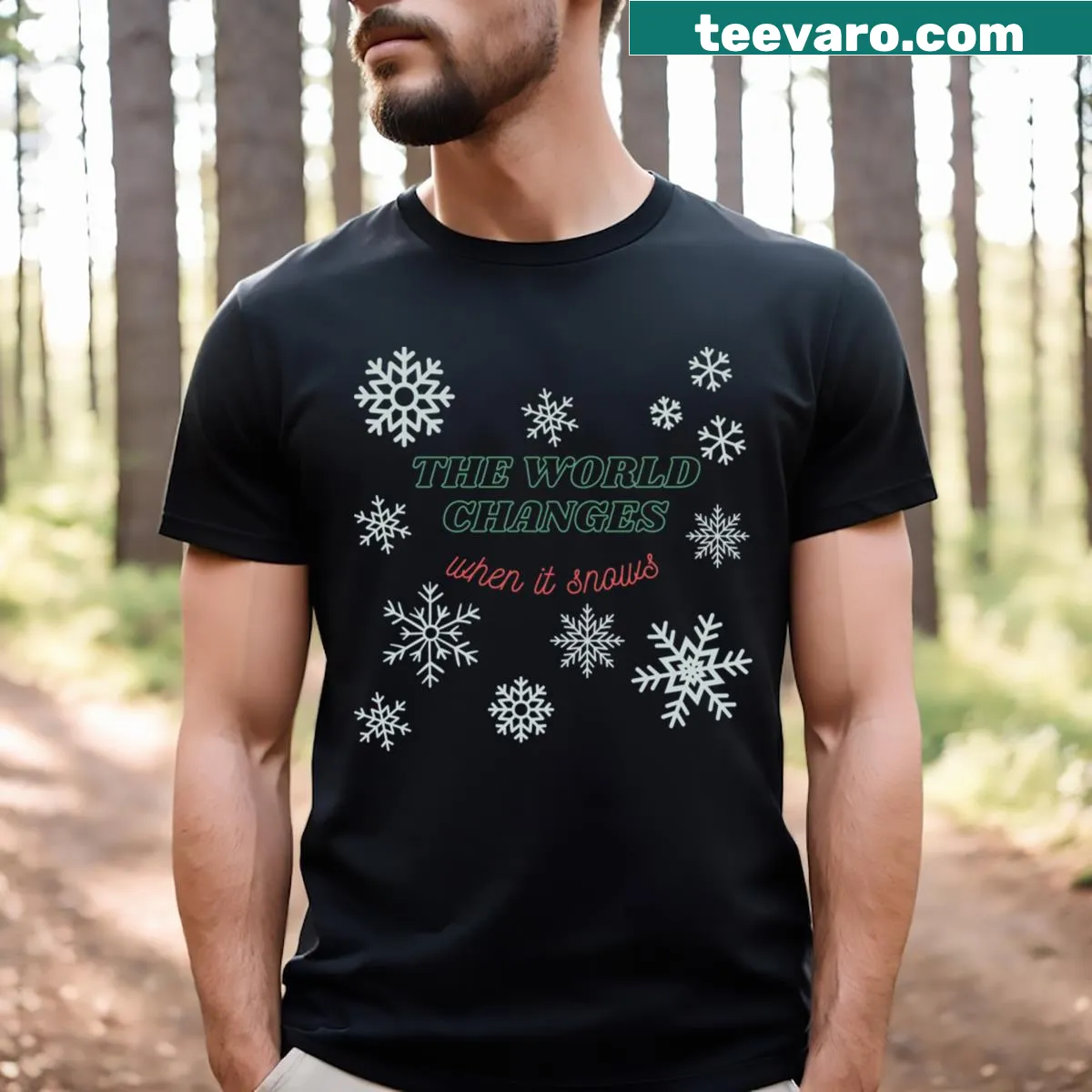 Illustration of snowflakes representing winter change — on a men's t-shirt