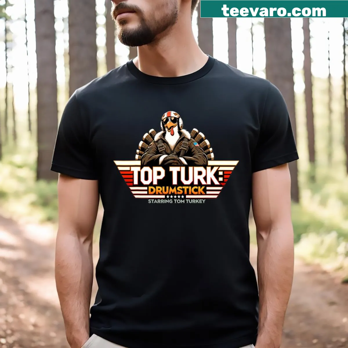 Funny Thanksgiving t-shirt for men with a playful design — on a men's t-shirt