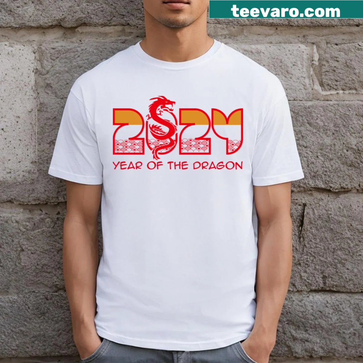 Graphic T-shirt for the Year of the Dragon 2024 — on a men's t-shirt