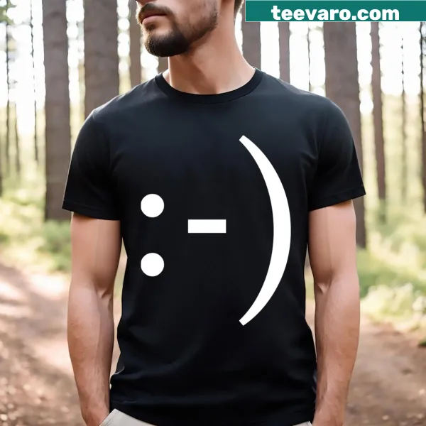 White shirt featuring a playful ASCII smiley graphic