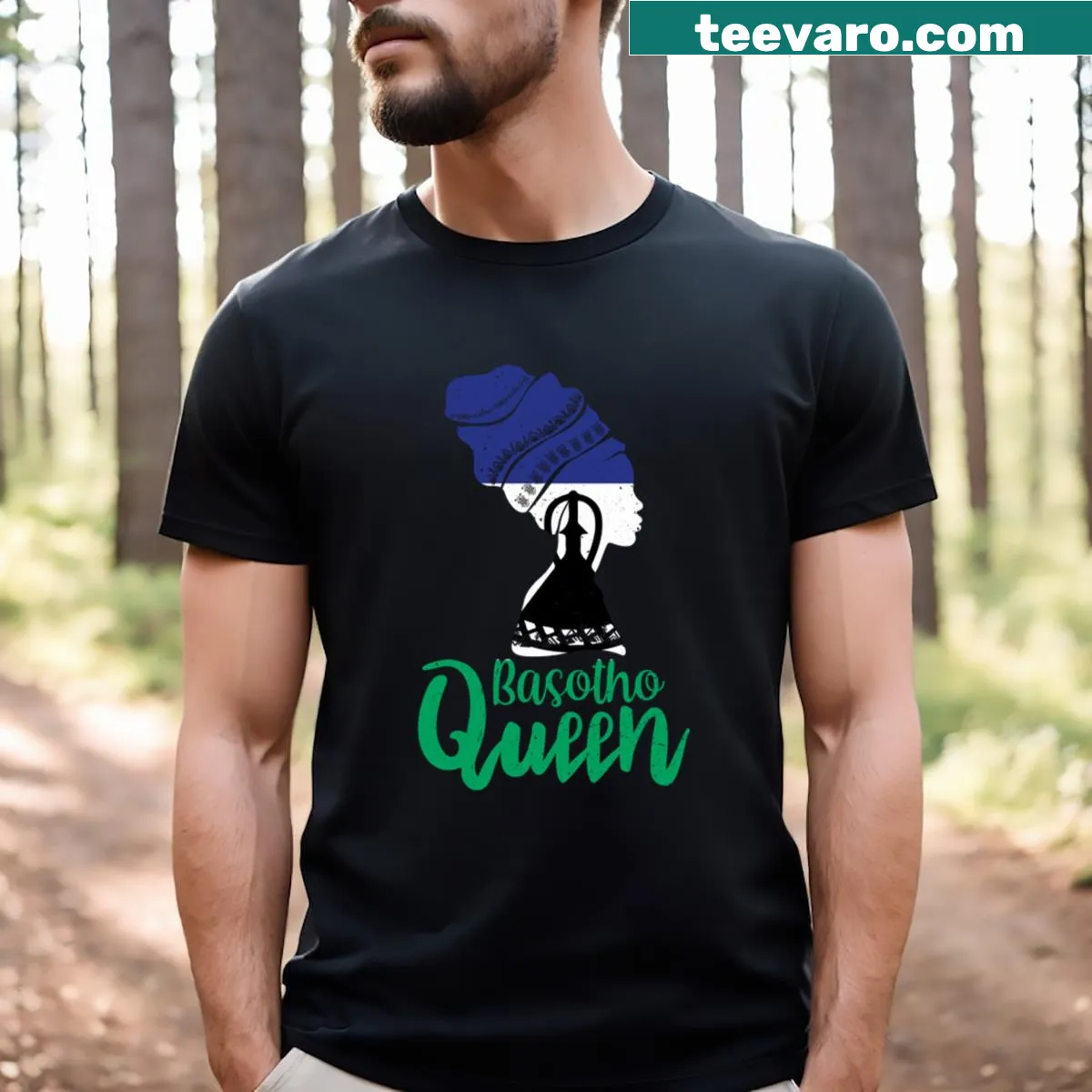 T-shirt featuring Lesotho flag and Afro roots design — on a men's t-shirt