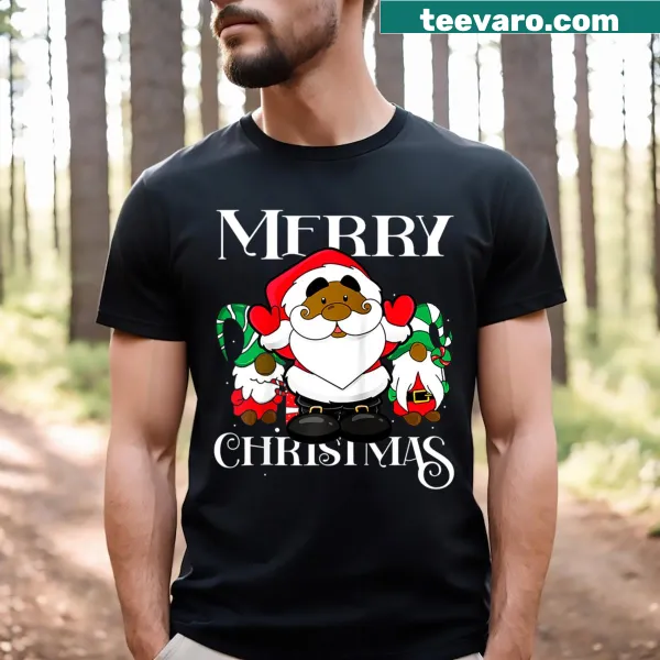 Black Santa Claus gnome illustration on Christmas T-shirt