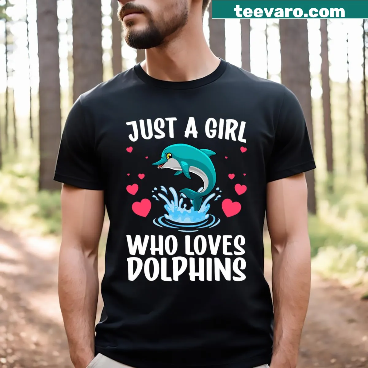 Illustration of a playful dolphin on a t-shirt designed for girls who love the sea. — on a men's t-shirt