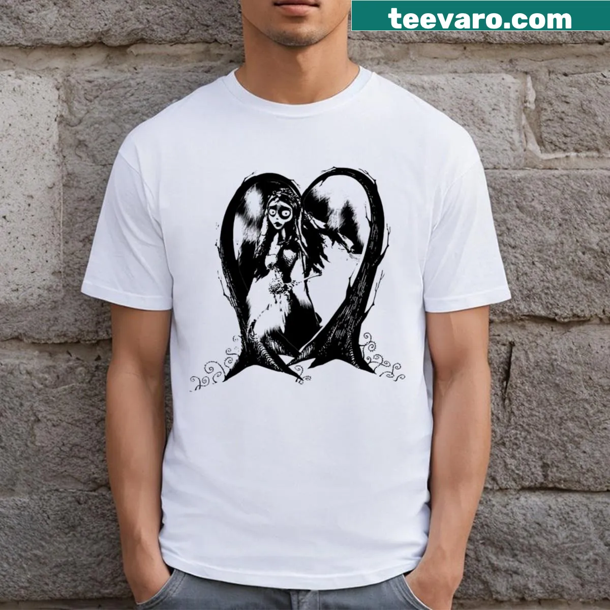 Vintage Corpse Bride Emily graphic T-shirt for girls — on a men's t-shirt