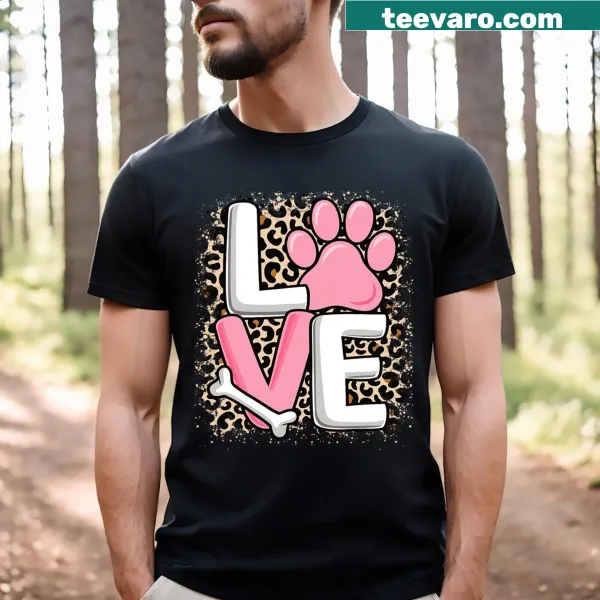 Cute pink T-shirt with a dog paw print and love-themed text
