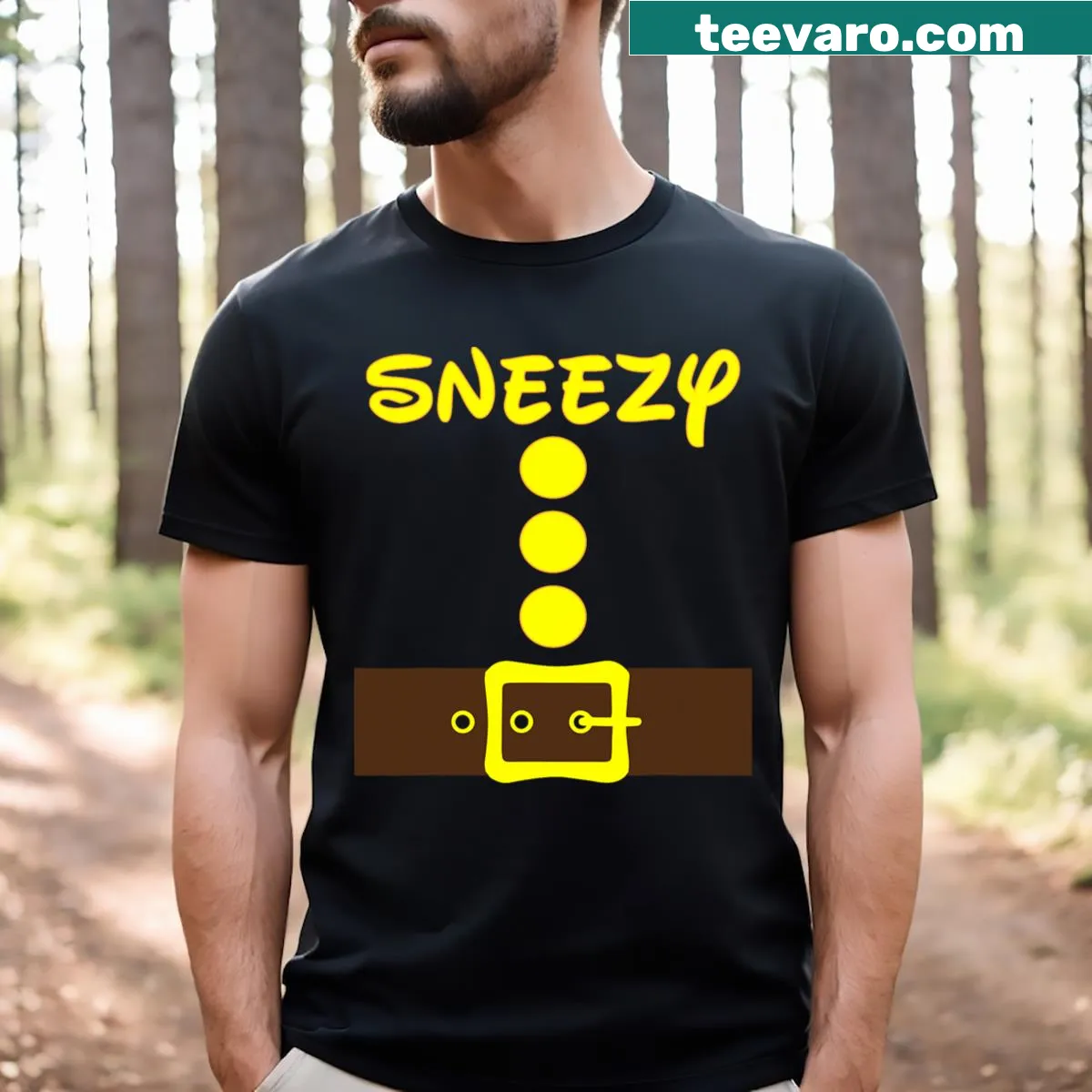 Whimsical dwarf illustration on a Halloween matching costume t-shirt — on a men's t-shirt