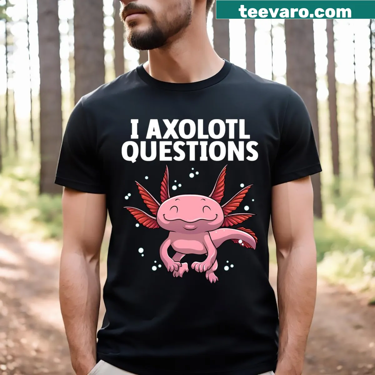 Humorous axolotl design with questions on a t-shirt — on a men's t-shirt