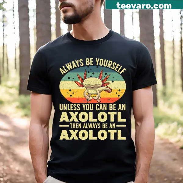 Illustrated axolotl graphic on a fun T-shirt for kids and men