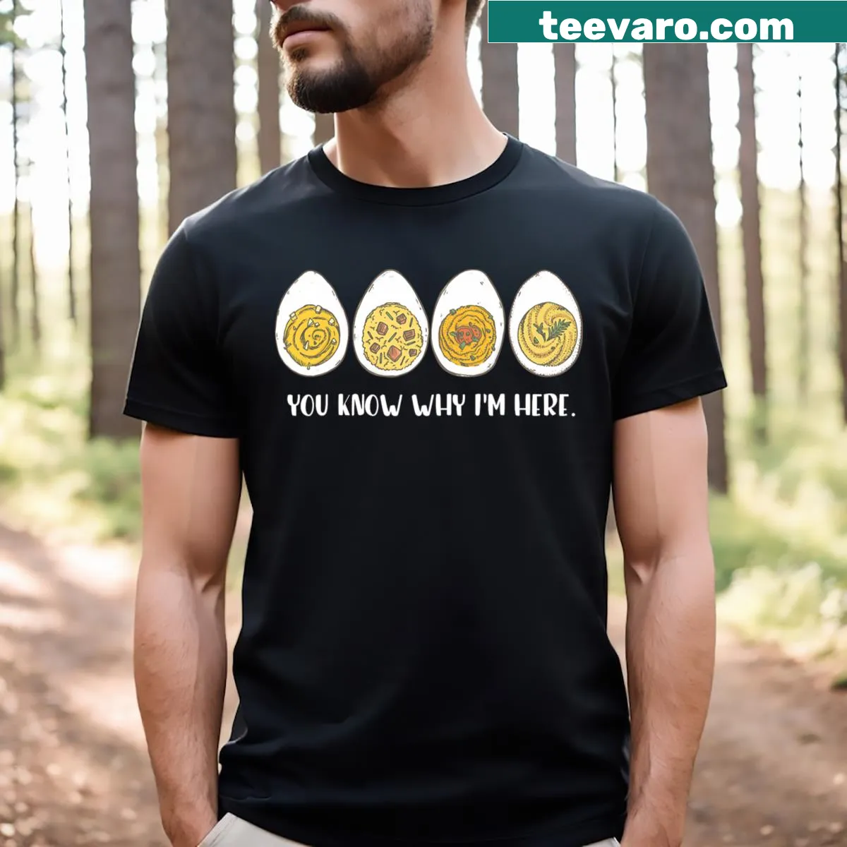 Funny Thanksgiving T-shirt with text about deviled eggs — on a men's t-shirt