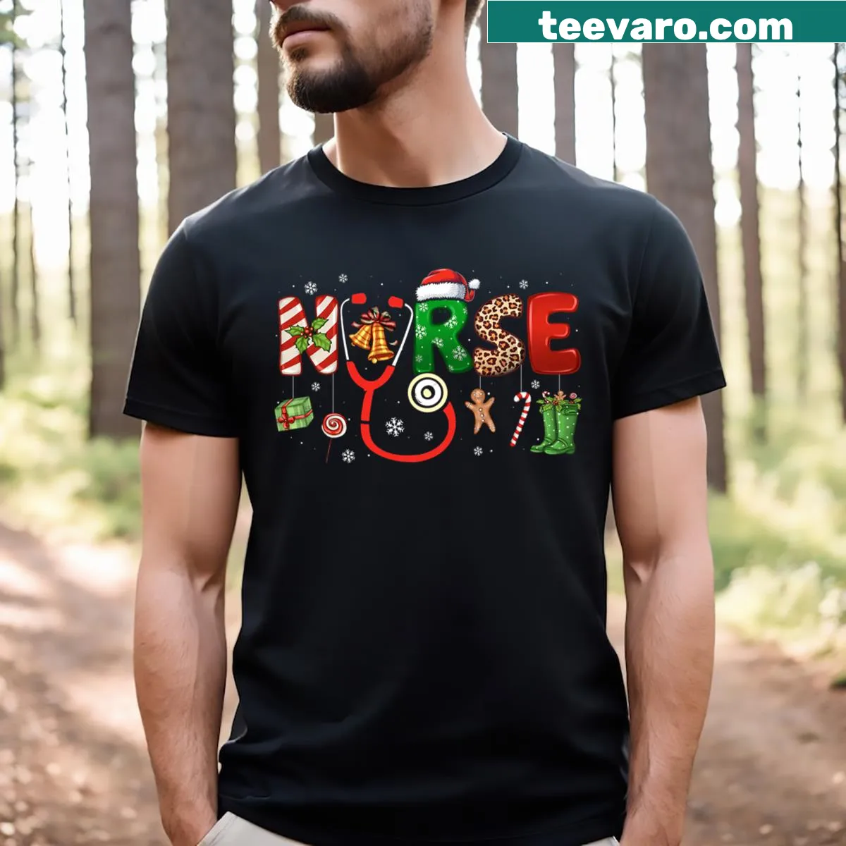 Festive Christmas t-shirt for nurses featuring a playful holiday saying — on a men's t-shirt