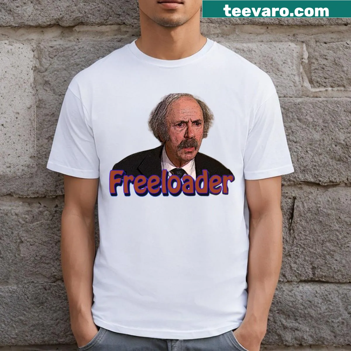 Humorous 'Grandpa Joe Freeloader' design on a t-shirt — on a men's t-shirt